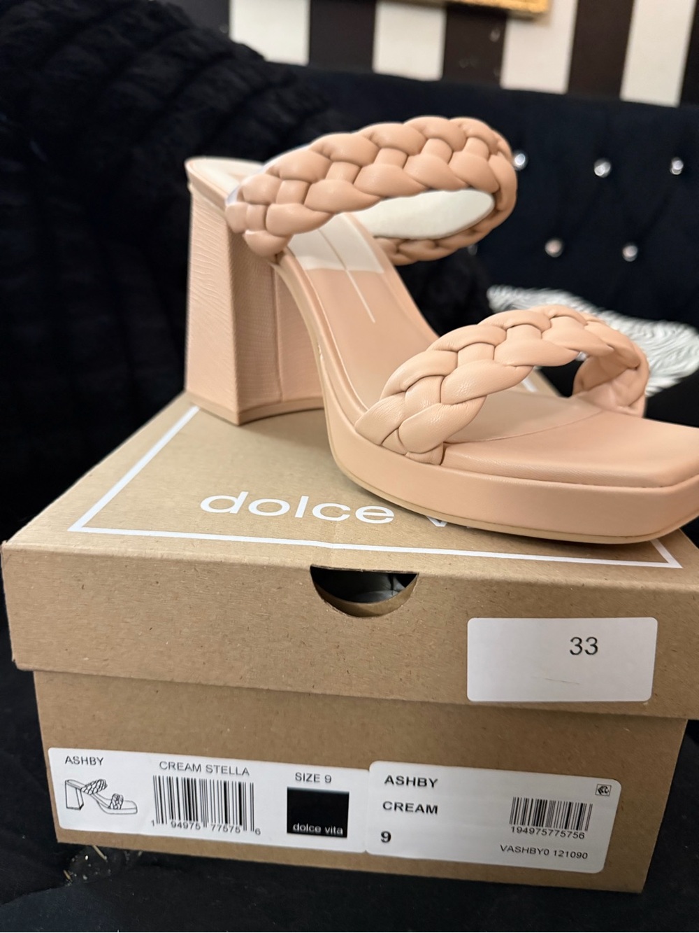 Dolce Vita Braided Cream Block Heel Sandals